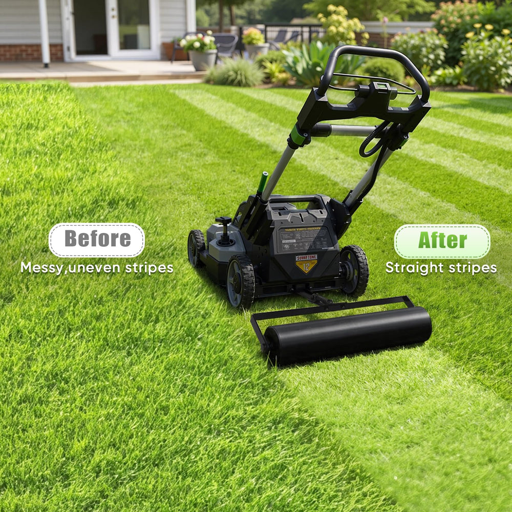 DACK installed side profile on EGO mower showing alignment and coverage benefit