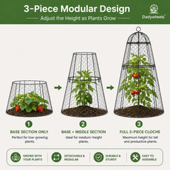 Dadywheels cloche in garden protecting flower bed from birds and small animals