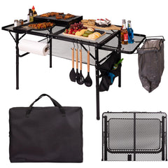 DAFRUM folding table front view showing compact portable setup and easy transport