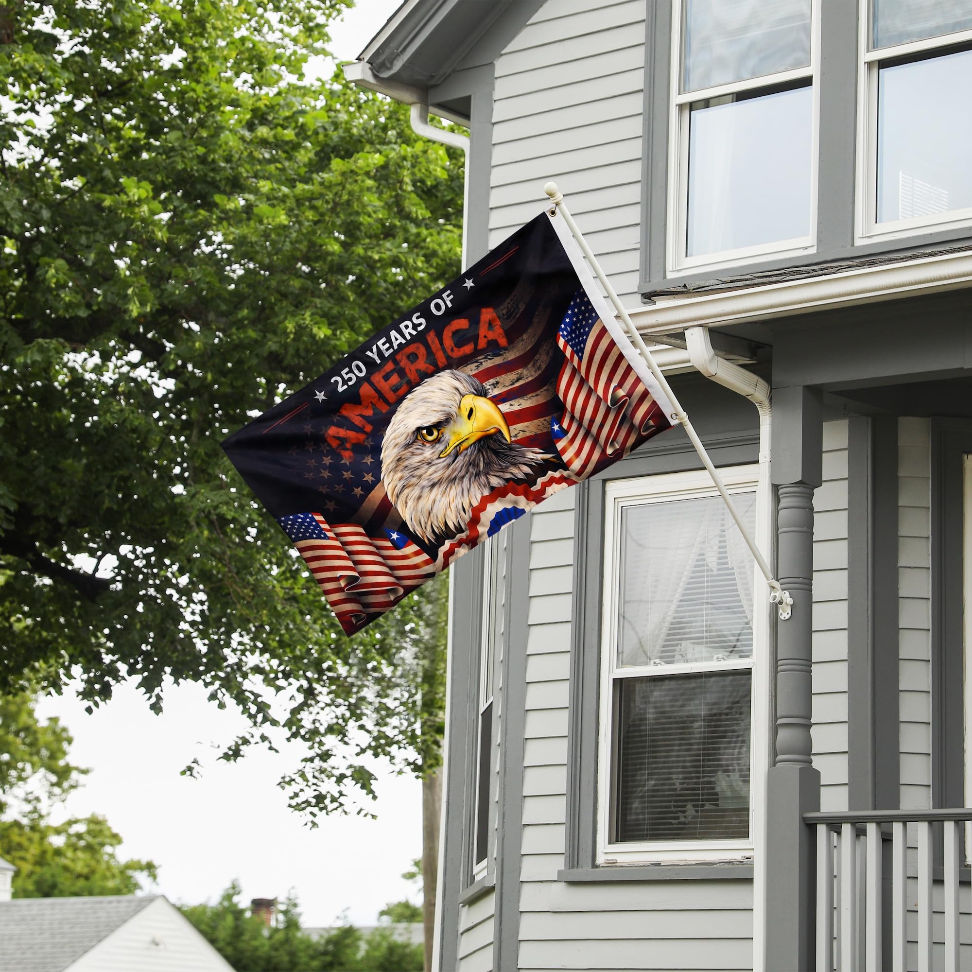 Dagera flag size comparison next to a door showing 3x5 ft scale for planning placement