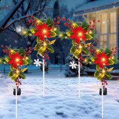 Daifunli front view assembled cross stake showing festive poinsettia and LED glow benefit