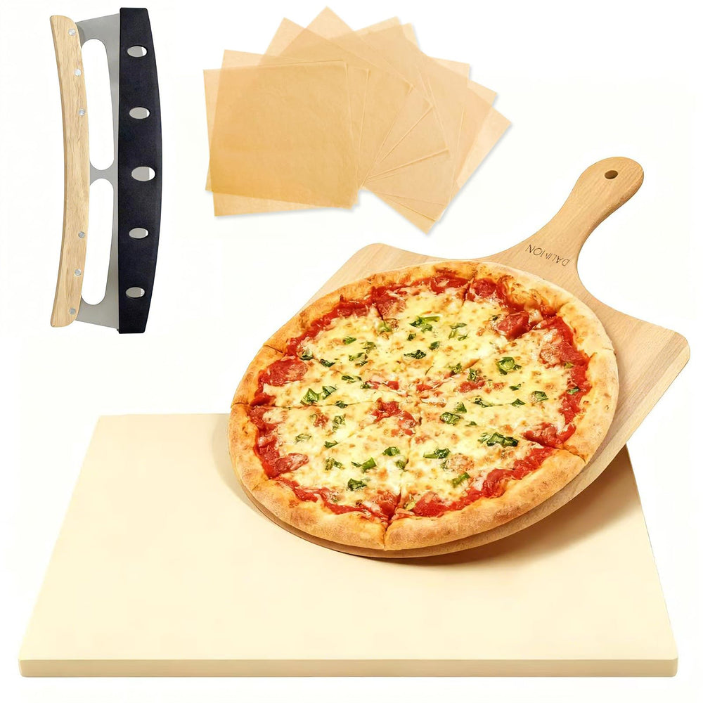 DAILJMON kit front view showing stone and tools for easy pizza baking