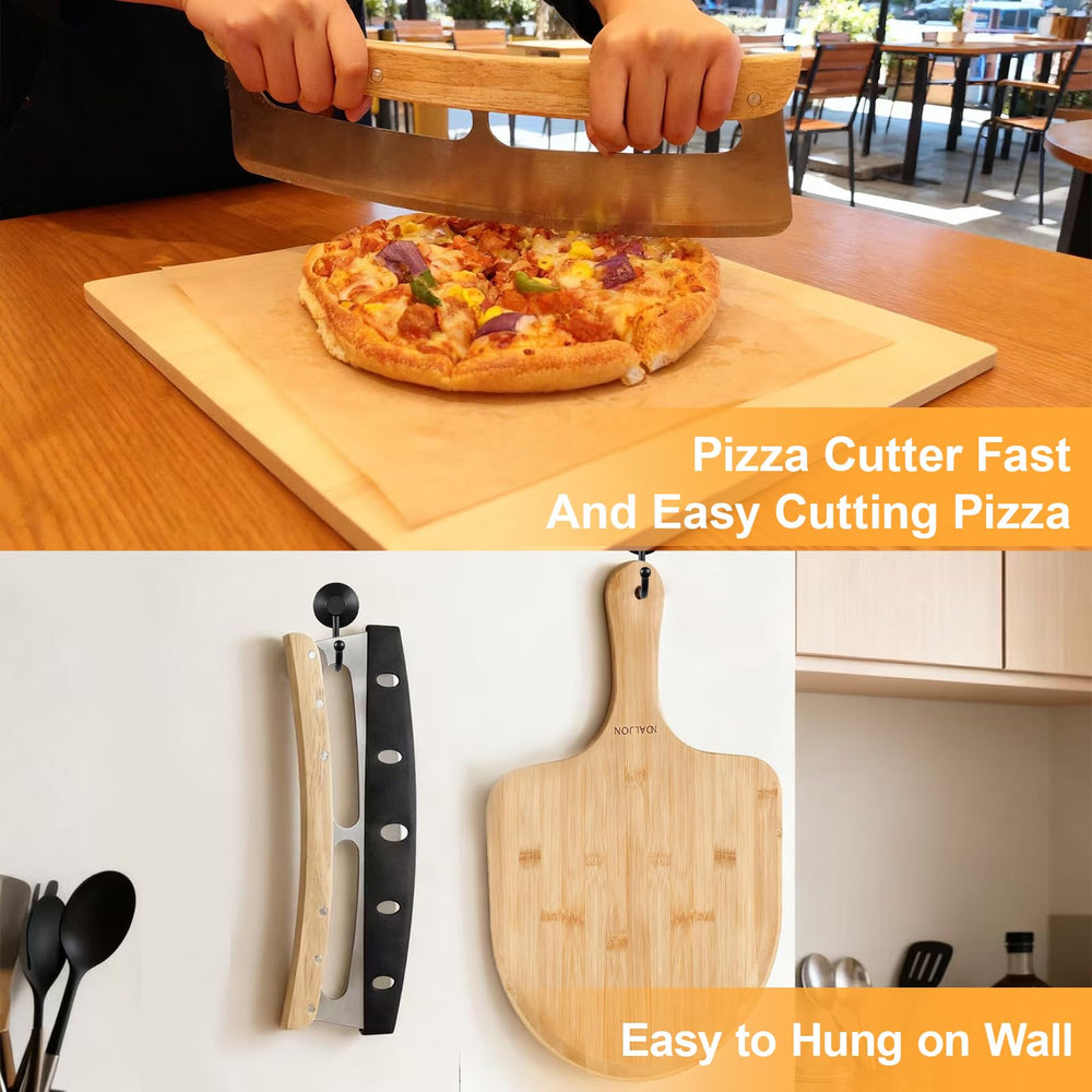 DAILJMON stainless-steel rocker cutter slicing pizza for clean cuts