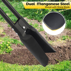 DAKEPOLE close-up of dual sharp blades cutting roots and lifting soil plugs