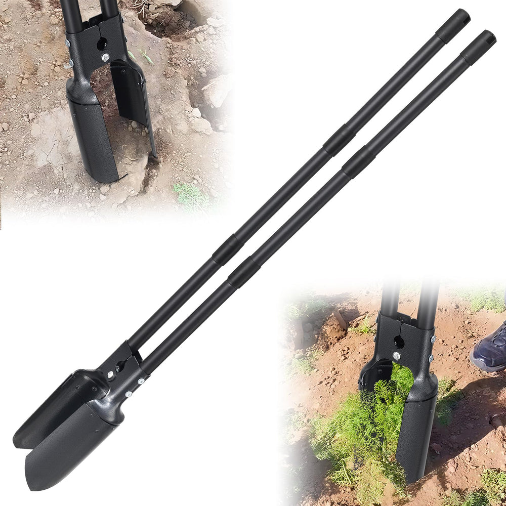 DAKEPOLE front view of post hole digger showing full length and blades, durable performance
