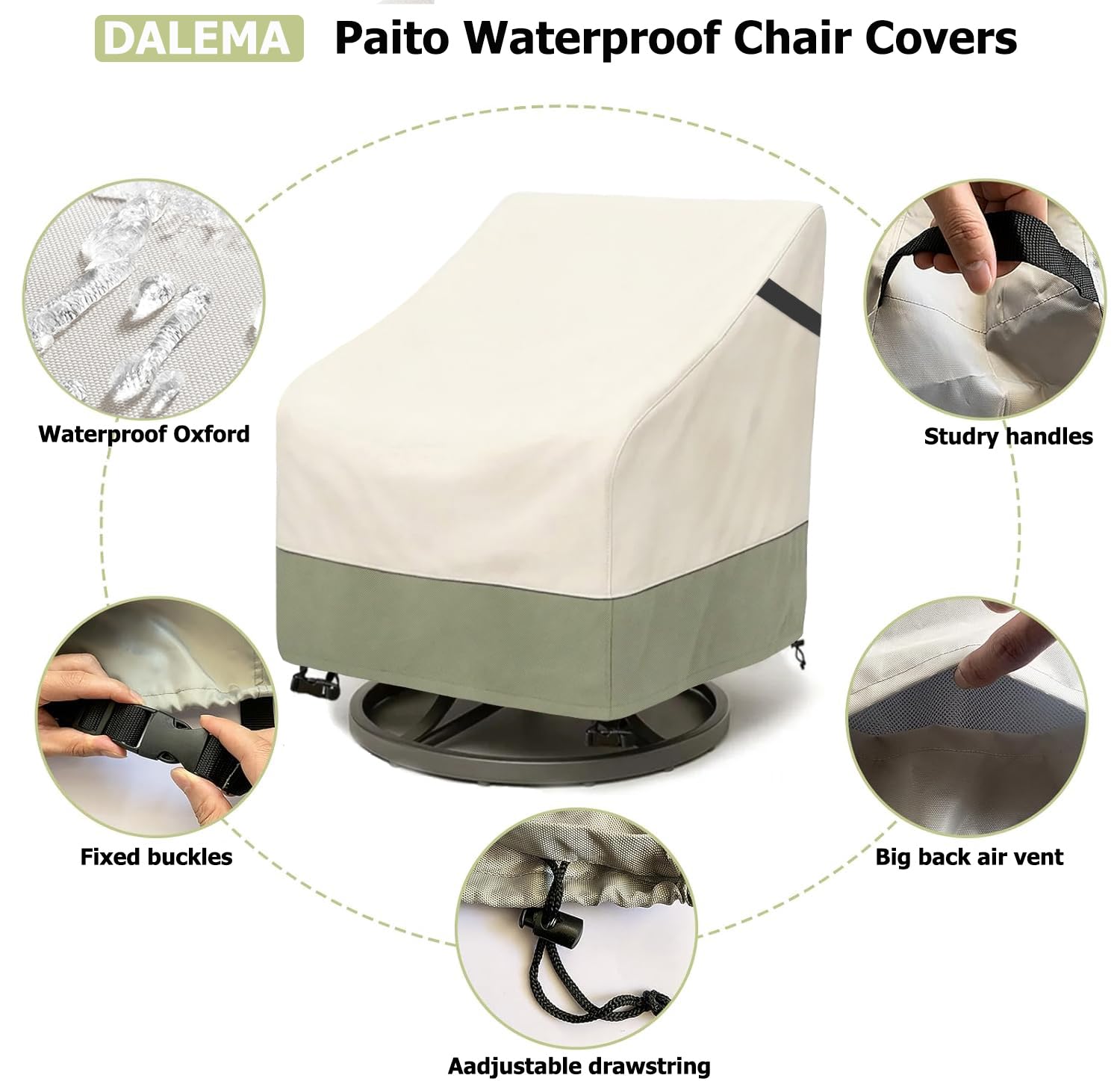 Dalema elastic hem and buckle strap securing cover against wind