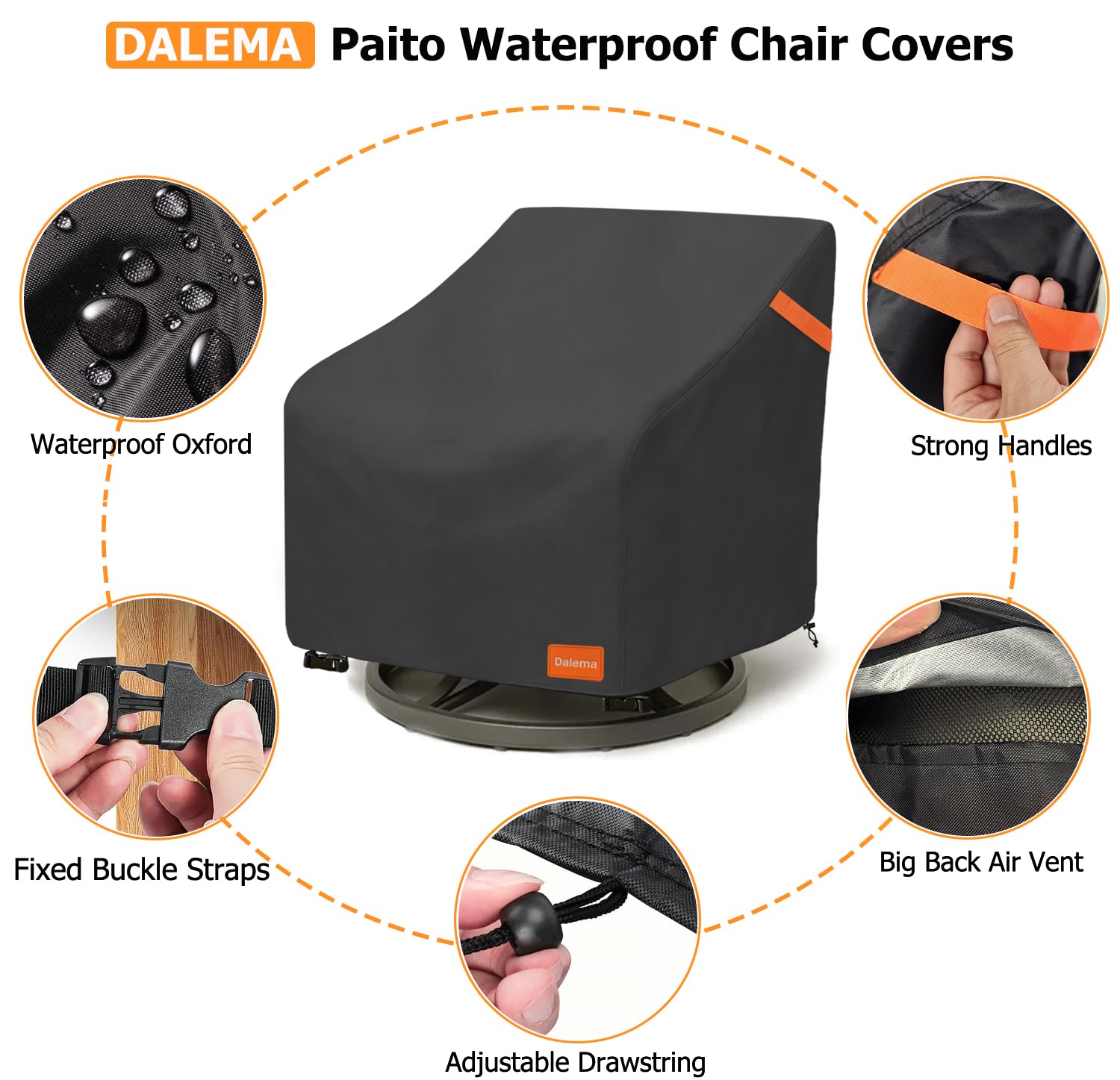Dalema elastic hem and buckle straps securing cover during windy conditions