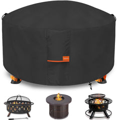 Dalema front view of 38-inch round cover protecting fire pit for long life
