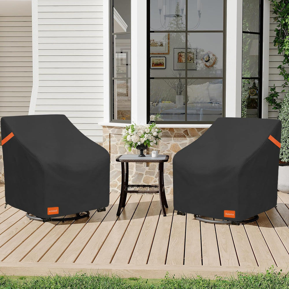 Dalema cover installed on patio swivel chair providing full outdoor protection