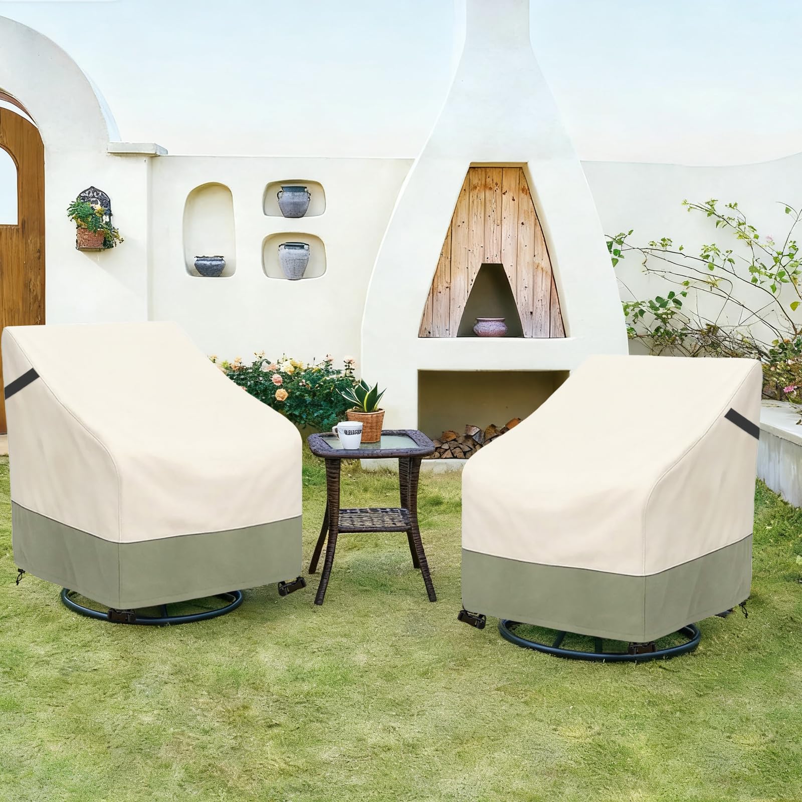 Dalema cover next to chair showing dimensions for correct sizing