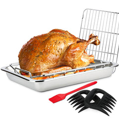 Dallden front view roasting pan showing robust stainless construction and capacity