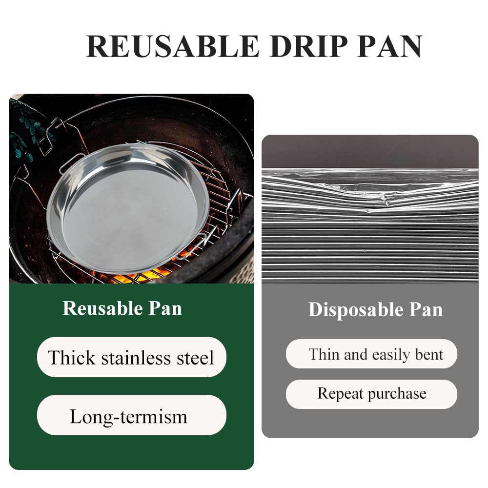 Dallden pan positioned inside Big Green Egg showing accurate fit benefit