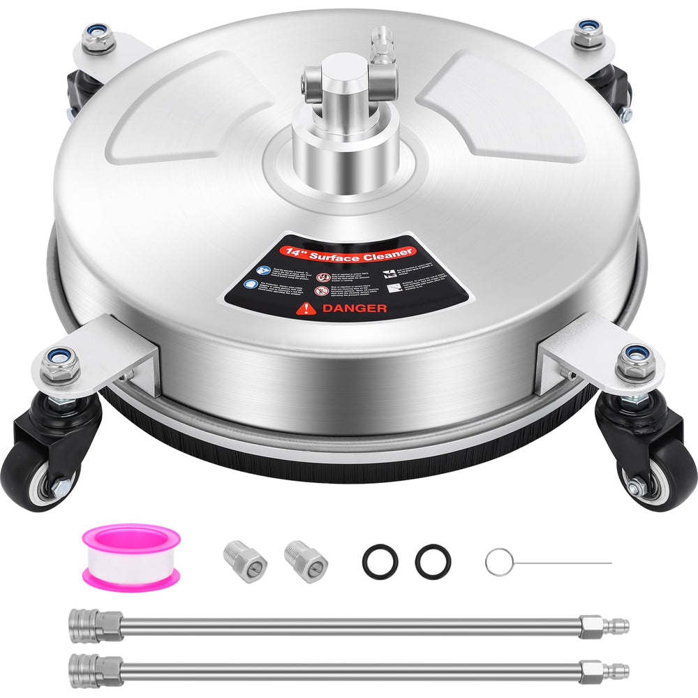 Dalmbox surface cleaner front view showing wide 14-inch cleaning path benefit