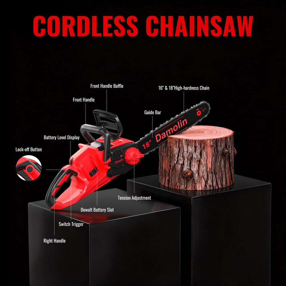 Damolin next to stacked firewood demonstrating scale and cutting capacity