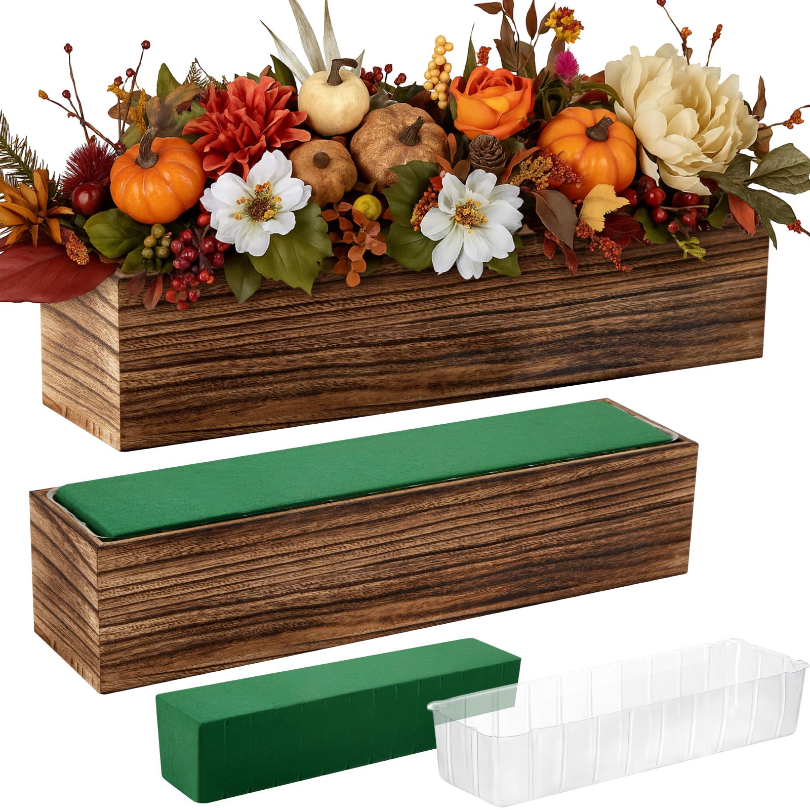 Dandat front view of two wooden planters showing rustic appeal and ready-to-style benefit