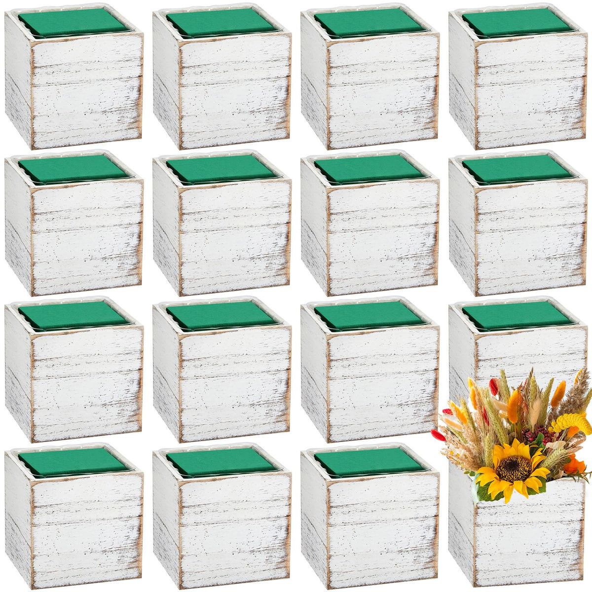 Dandat white wooden cube front view shows rustic appeal and ready-to-style benefit