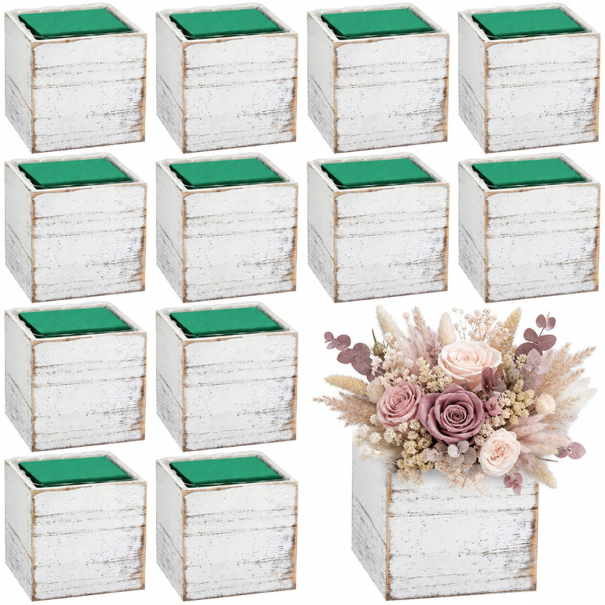 Dandat wooden cube planter front view showing rustic finish and compact design benefit