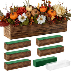 Dandat front view of six wooden planter boxes showing rustic appeal and coordinated set