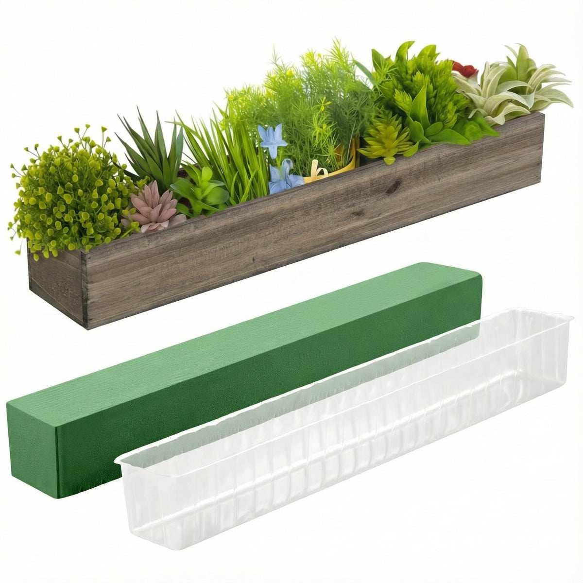 Dandat front view wooden planter box showing rustic charm and easy styling benefit