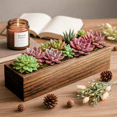 Dandat styled trio on windowsill adding greenery and warm farmhouse ambiance