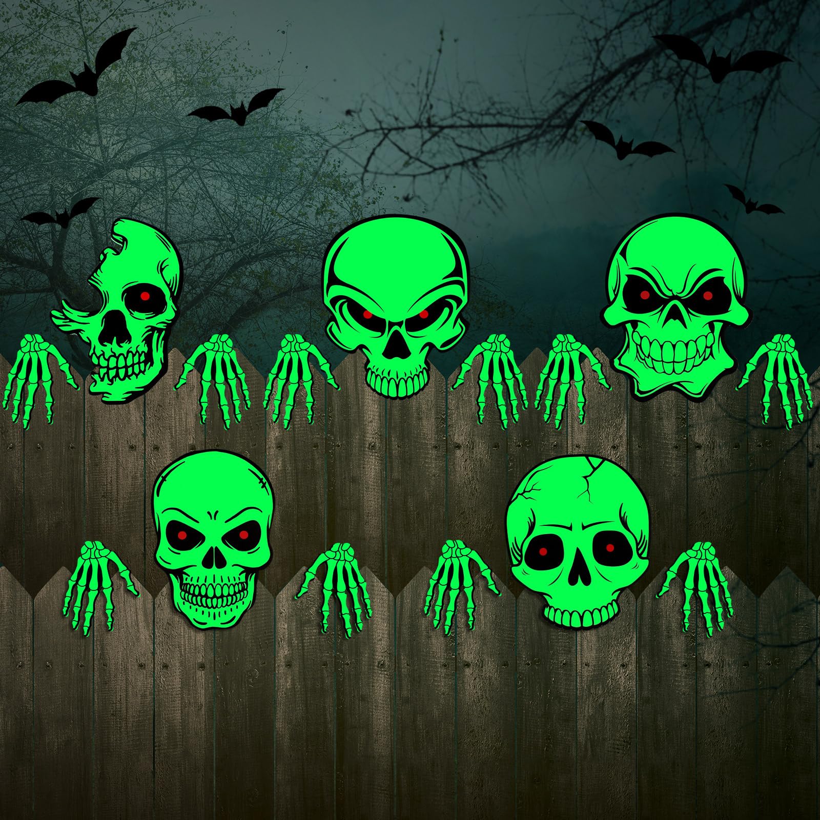 Dandat skull fence set front view showing five pieces and spooky benefit
