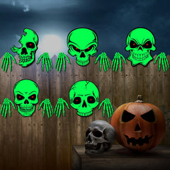 Dandat skulls mounted on a wooden fence creating an instant Halloween atmosphere