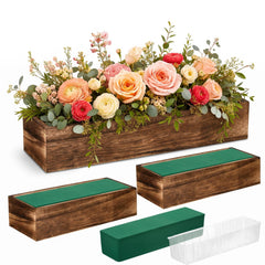 Dandat front view of three wooden planters showing rustic finish and practical liners
