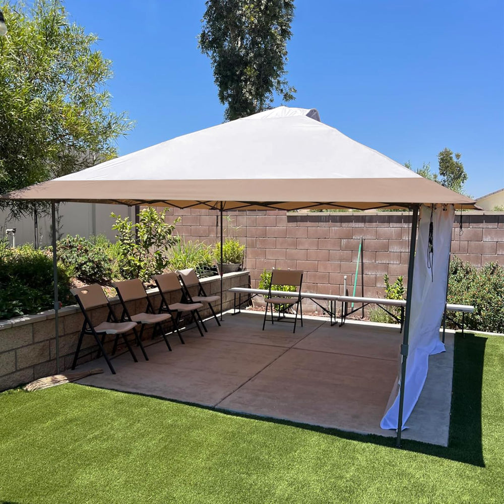 D&ONEHOS canopy top next to person showing 13x13 scale and fit on frame