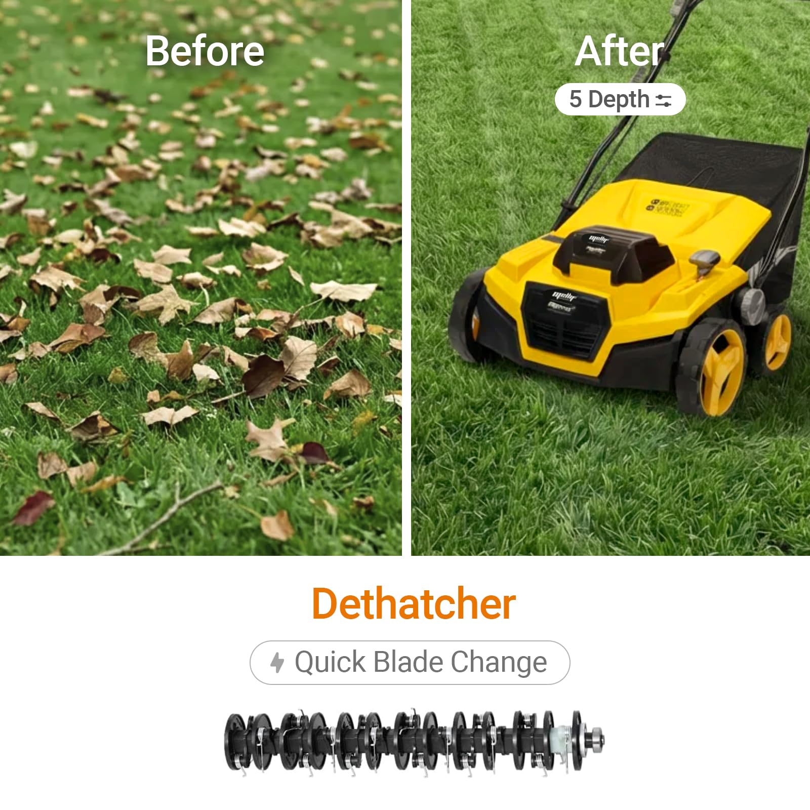 Danero in use on lawn demonstrating effective thatch removal and improved turf health