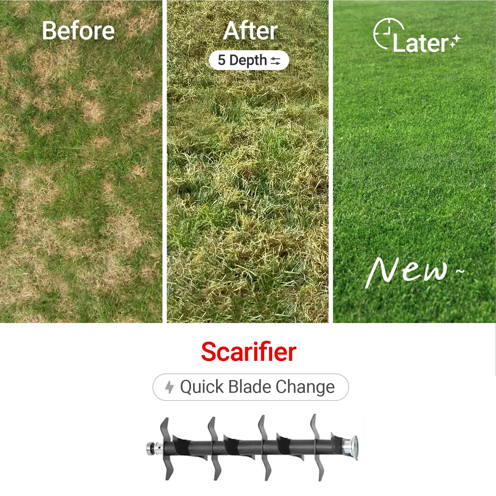 Danero in-use on lawn removing thatch for healthier grass growth