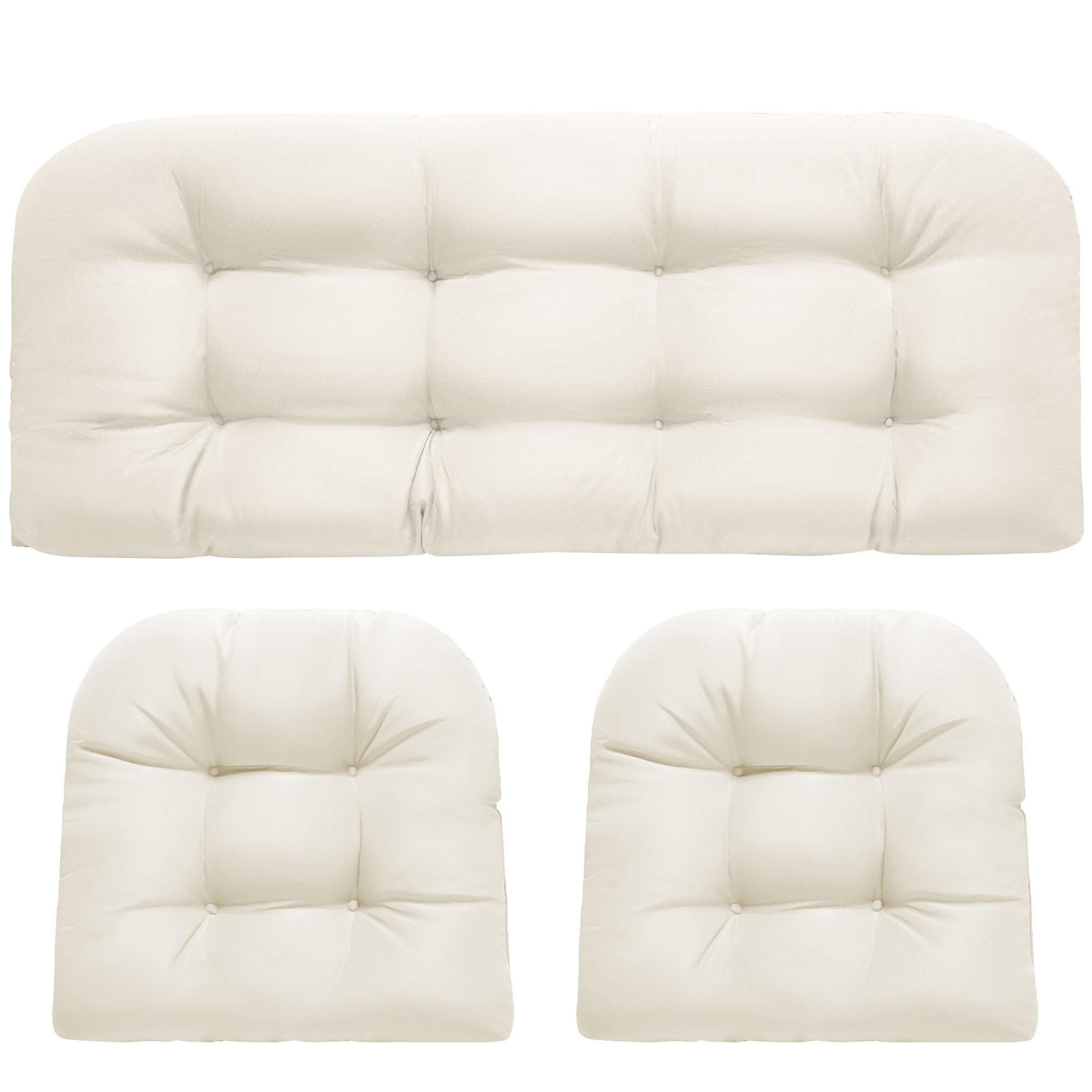 DANGHOOGY cream loveseat cushion on wicker showing front view and neat finish for upgraded comfort