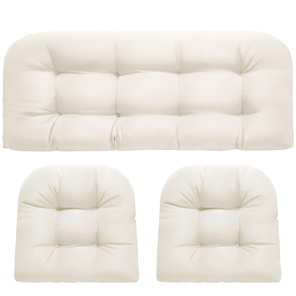 DANGHOOGY cream loveseat cushion on wicker showing front view and neat finish for upgraded comfort