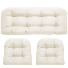 DANGHOOGY cream loveseat cushion on wicker showing front view and neat finish for upgraded comfort