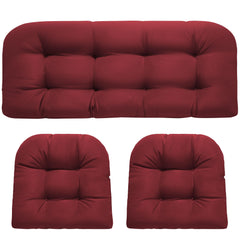 DANGHOOGY front view showing red loveseat and two U-shaped cushions for instant patio upgrade