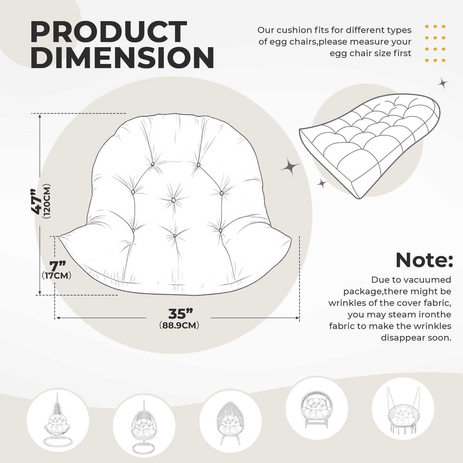 DANGHOOGY cushion next to measuring tape illustrating 35x47x7 inches accurate fit benefit