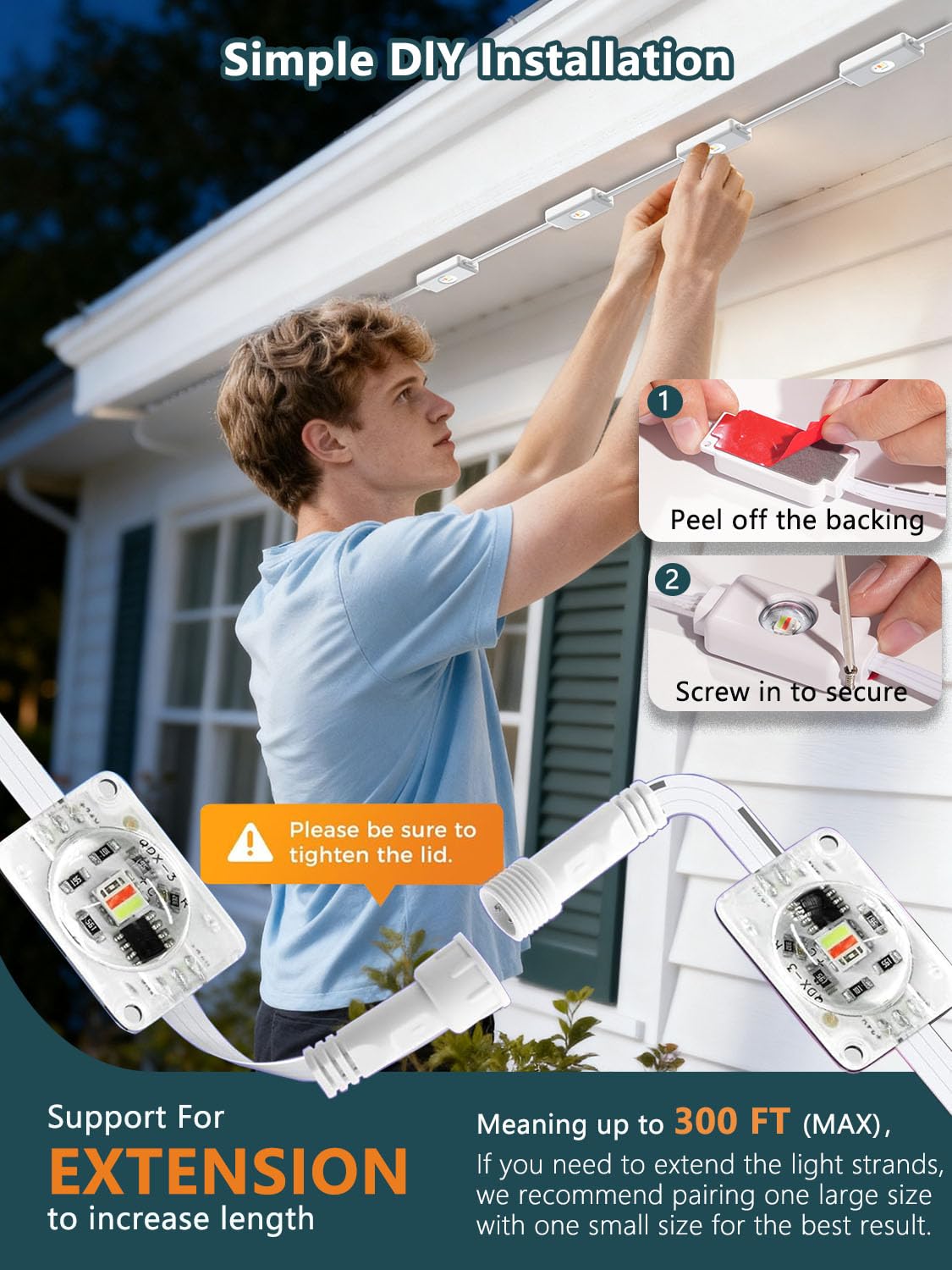 DANGZW installed on a house roofline at night delivering festive, even illumination