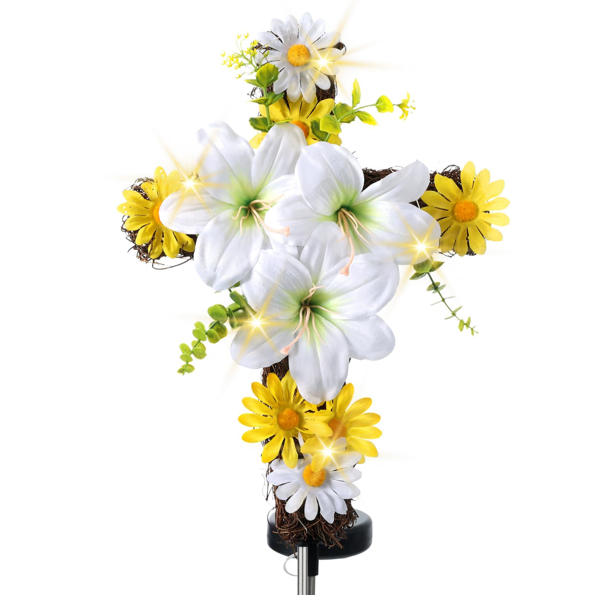 DANHMAO front view of Easter lily cross stake showing overall design and benefit
