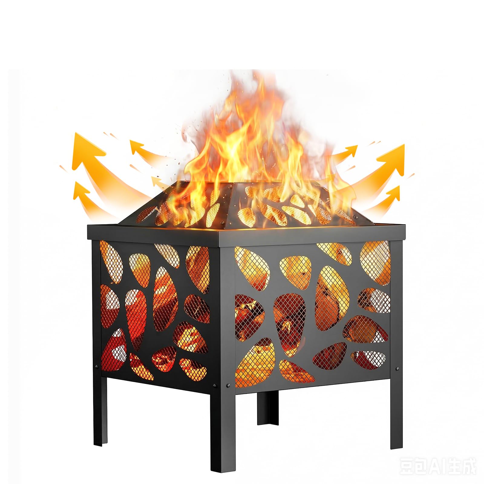 Danluke front view of square fire pit showing compact warmth and style