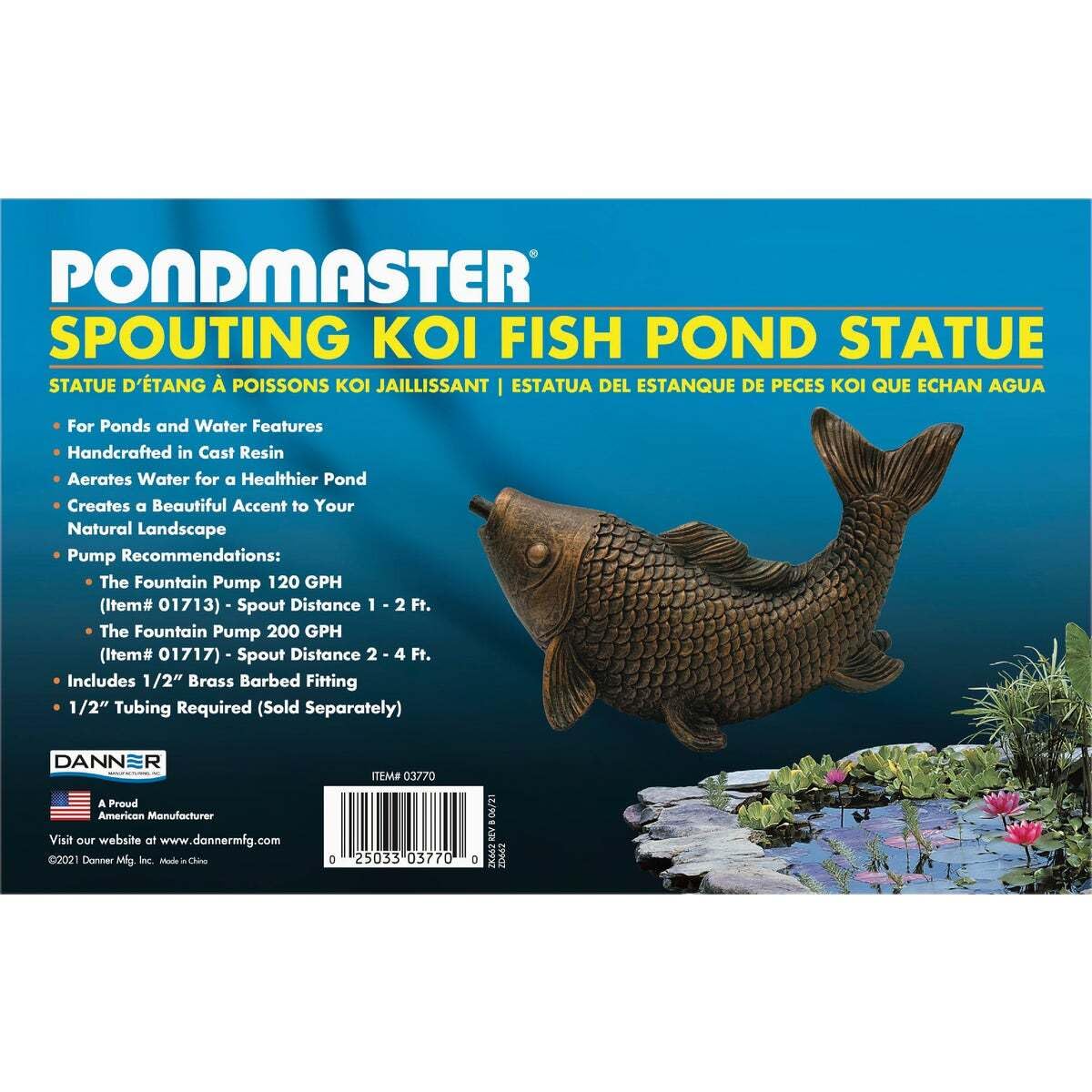 Danner Pondmaster spout action with visible stream enhancing pond movement