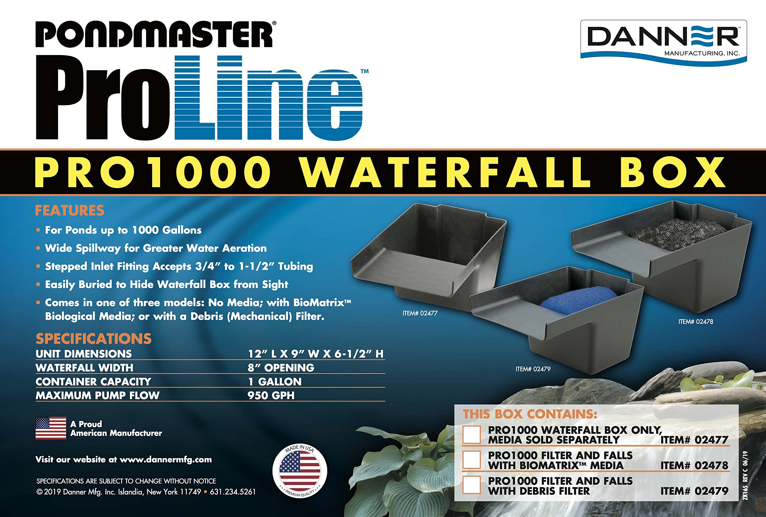 Danner ProLine close-up of extra-wide spillway highlighting smooth sheet flow benefit