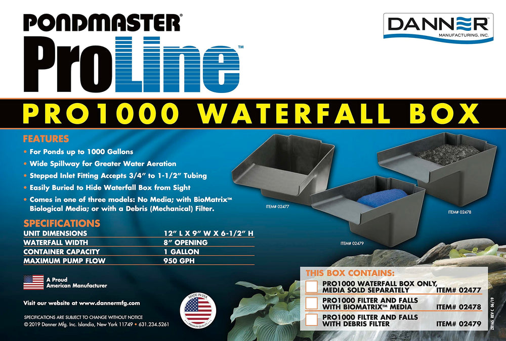 Danner ProLine close-up of extra-wide spillway highlighting smooth sheet flow benefit