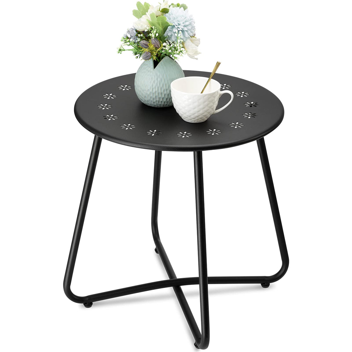 danpinera front view black side table showing durable weather resistance