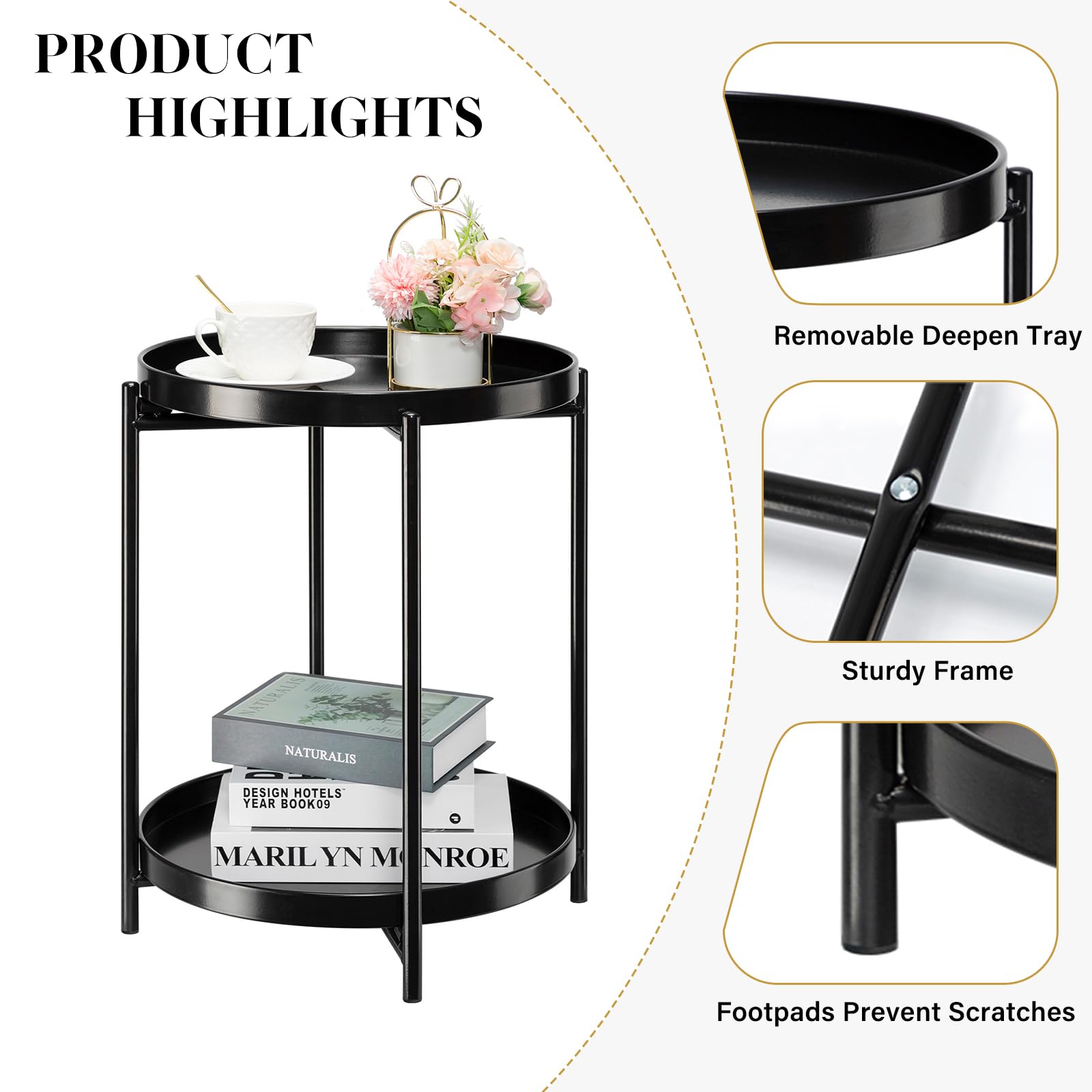 danpinera two-tier table in living room showing stylish storage benefit