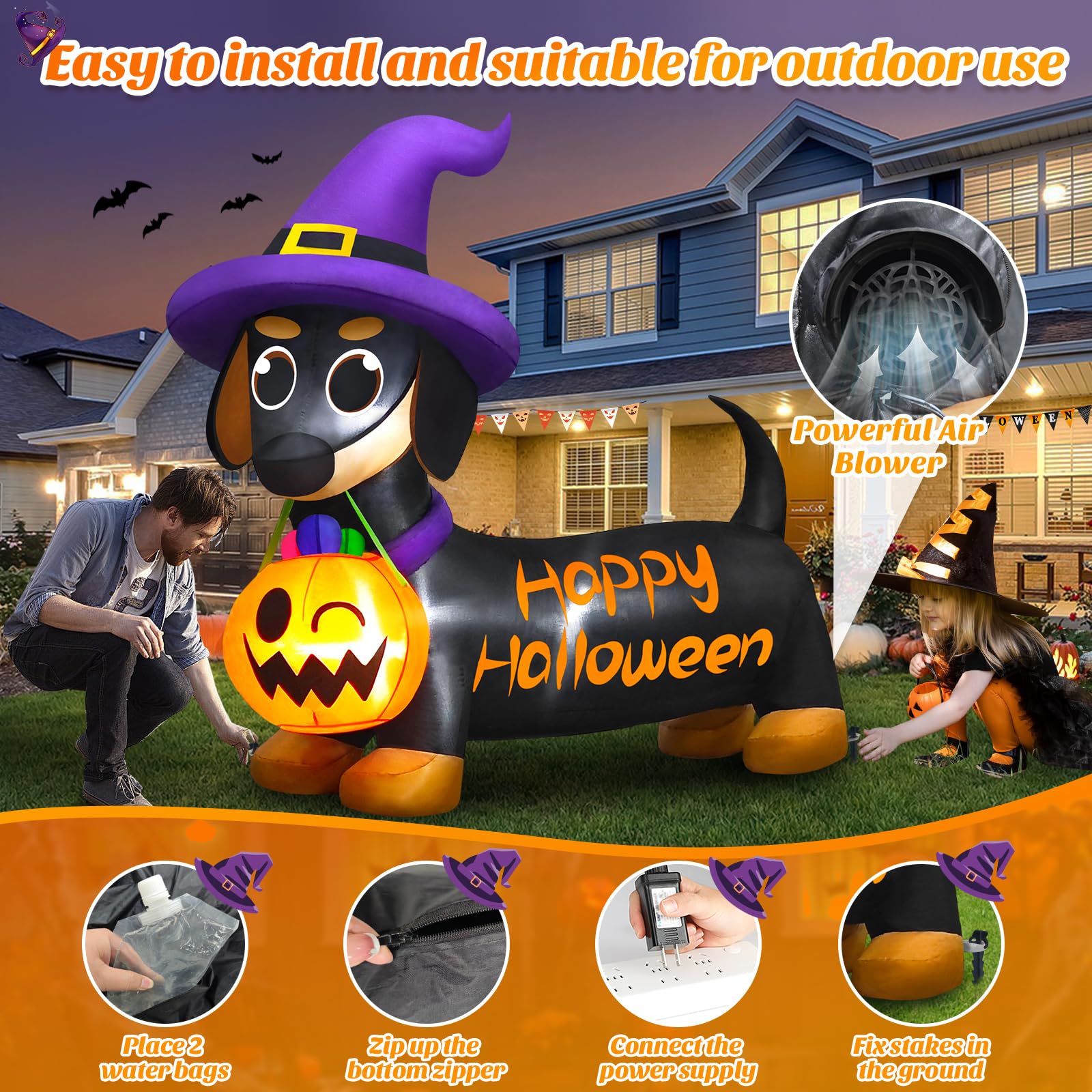 Danxilu pumpkin bucket held by dog showcasing trick-or-treat theme and glow