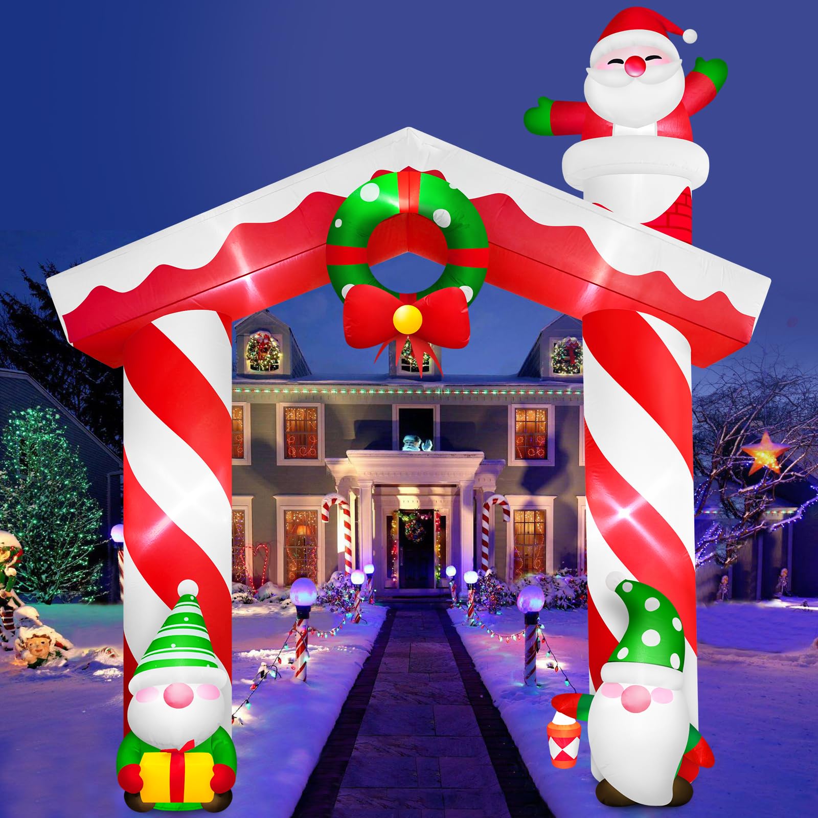 Danxilu front archway lit and centered creating festive curb appeal