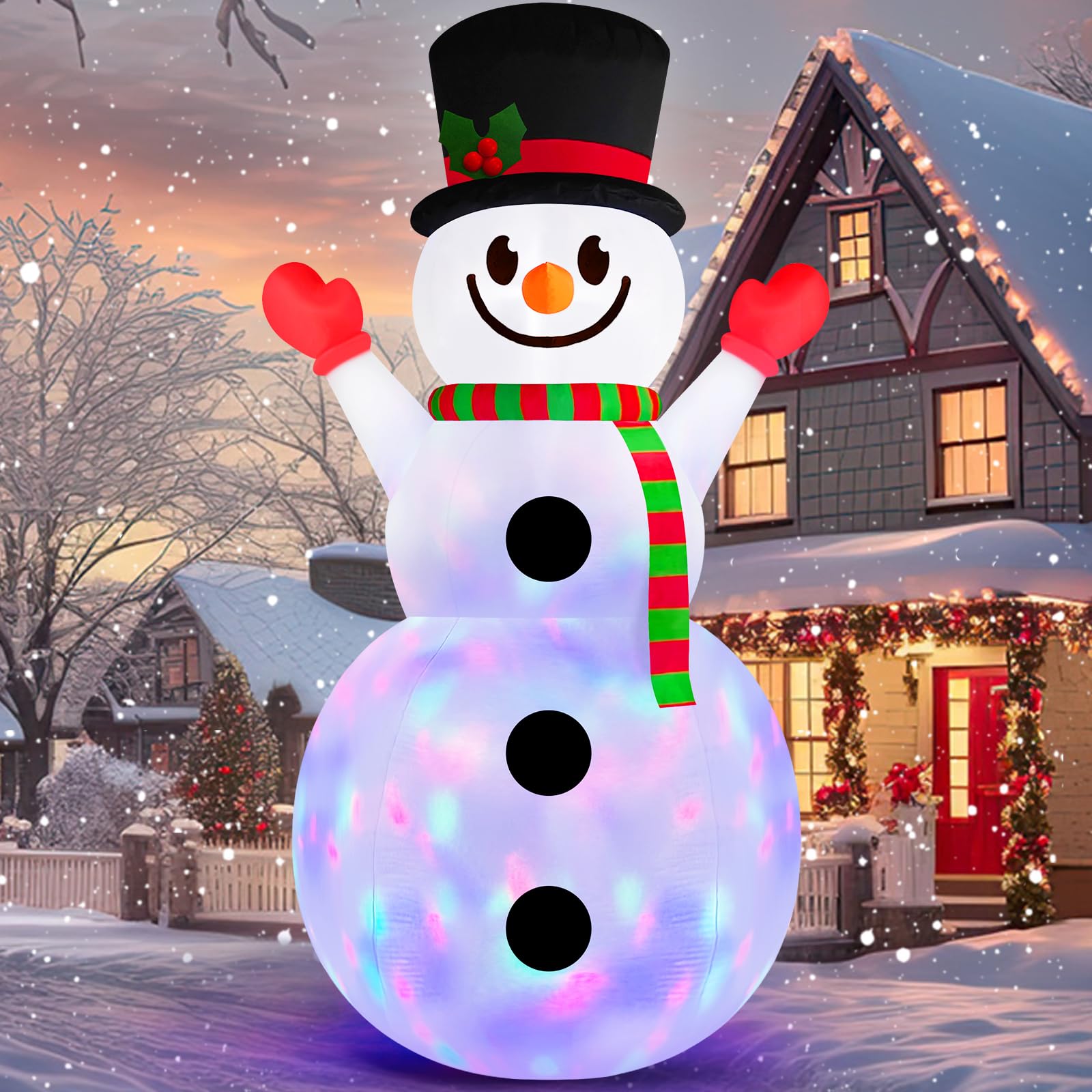 Danxilu front view snowman lit at dusk, creates festive curb appeal