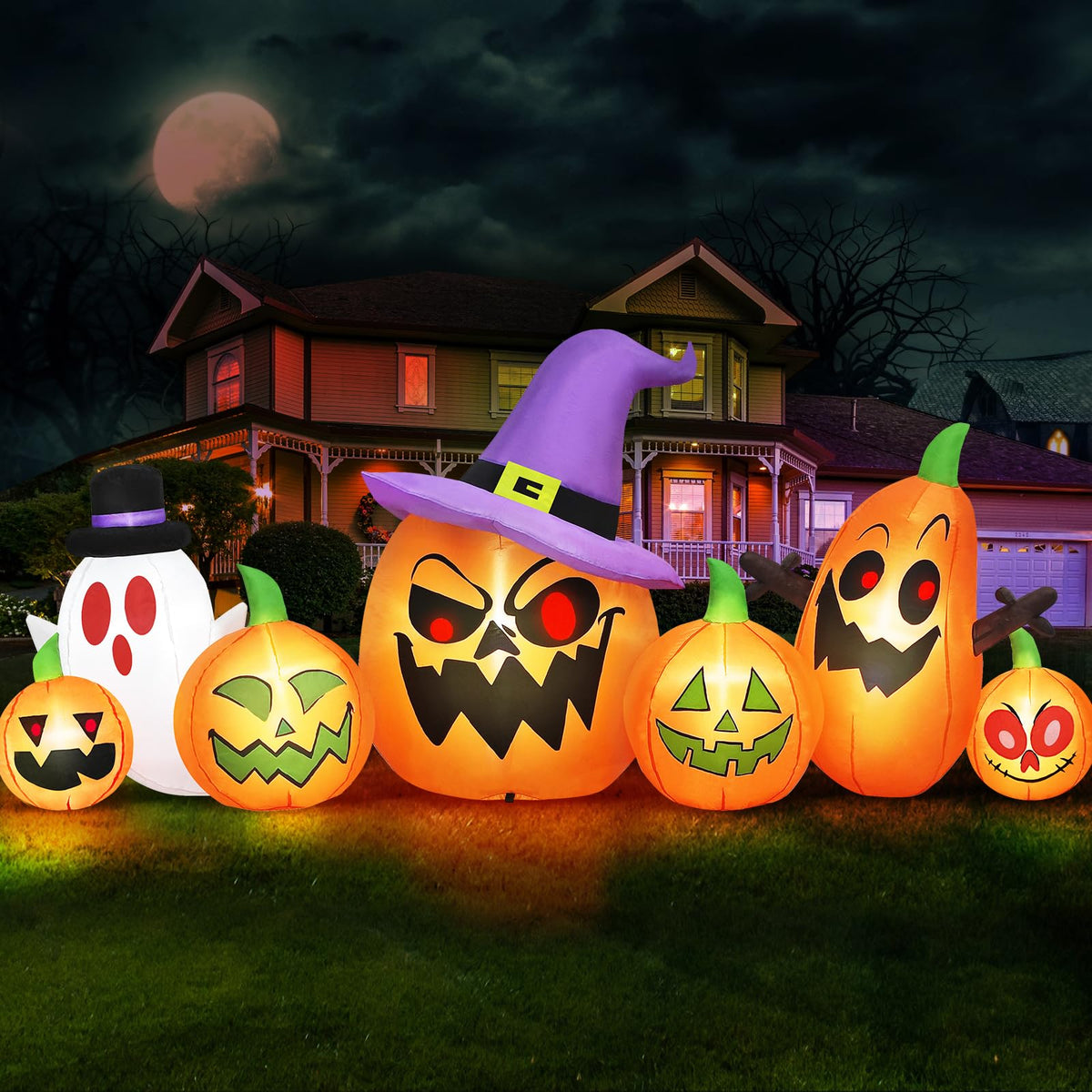Danxilu front view of 8ft pumpkin inflatable showing festive curb appeal