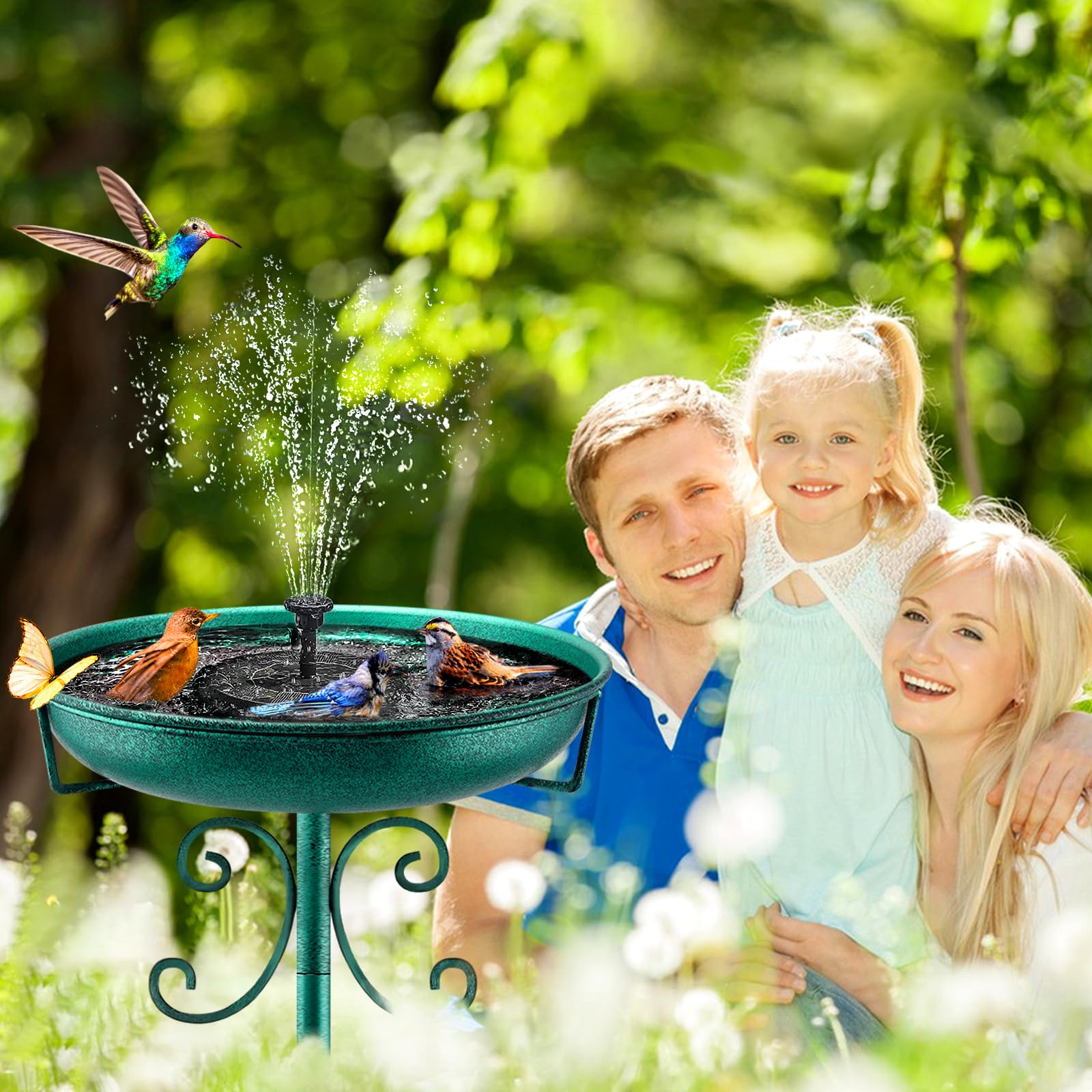 Daoeny birdbath holding small birds illustrating accessible water surface