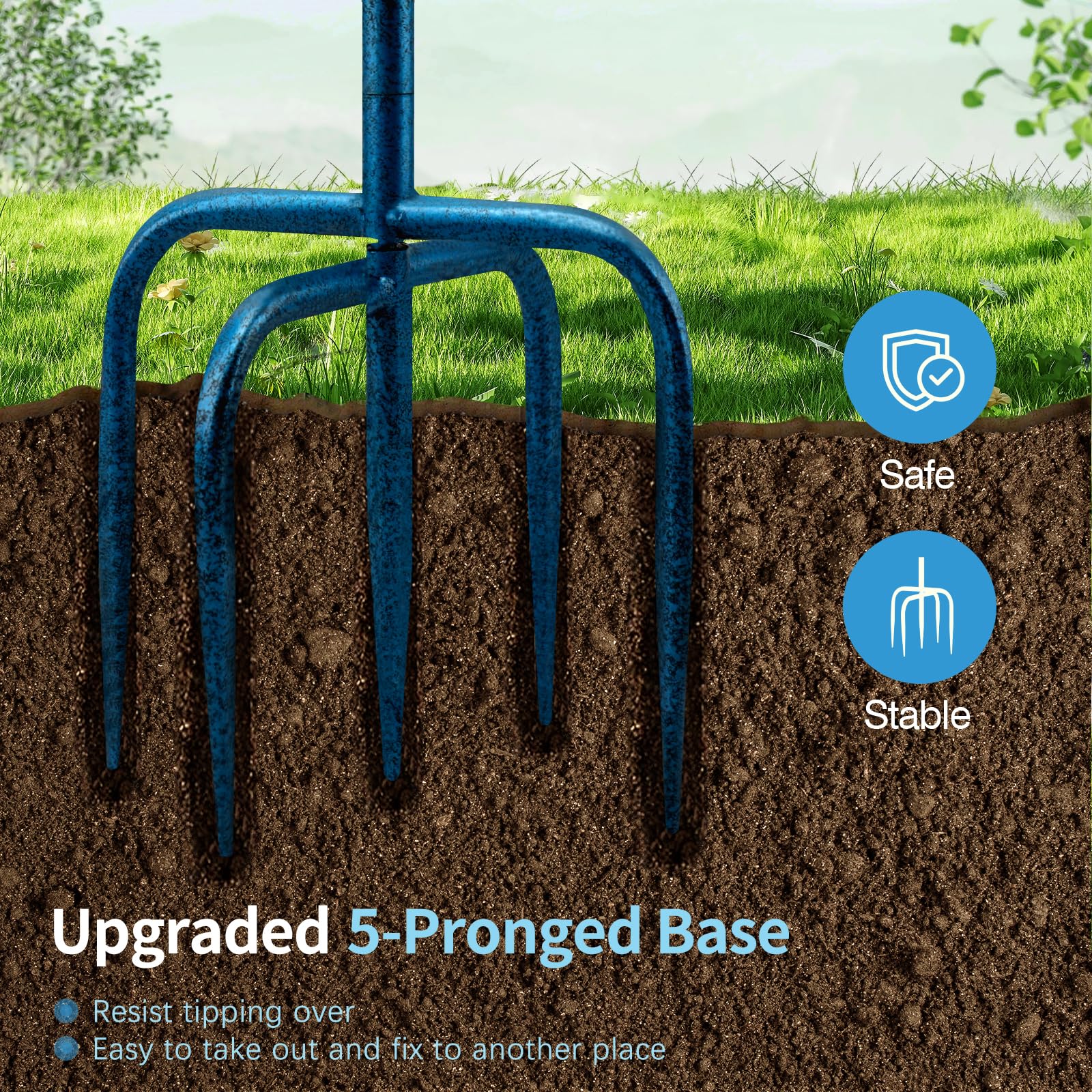 Daoeny five-pronged stake detail highlighting stability and secure anchoring