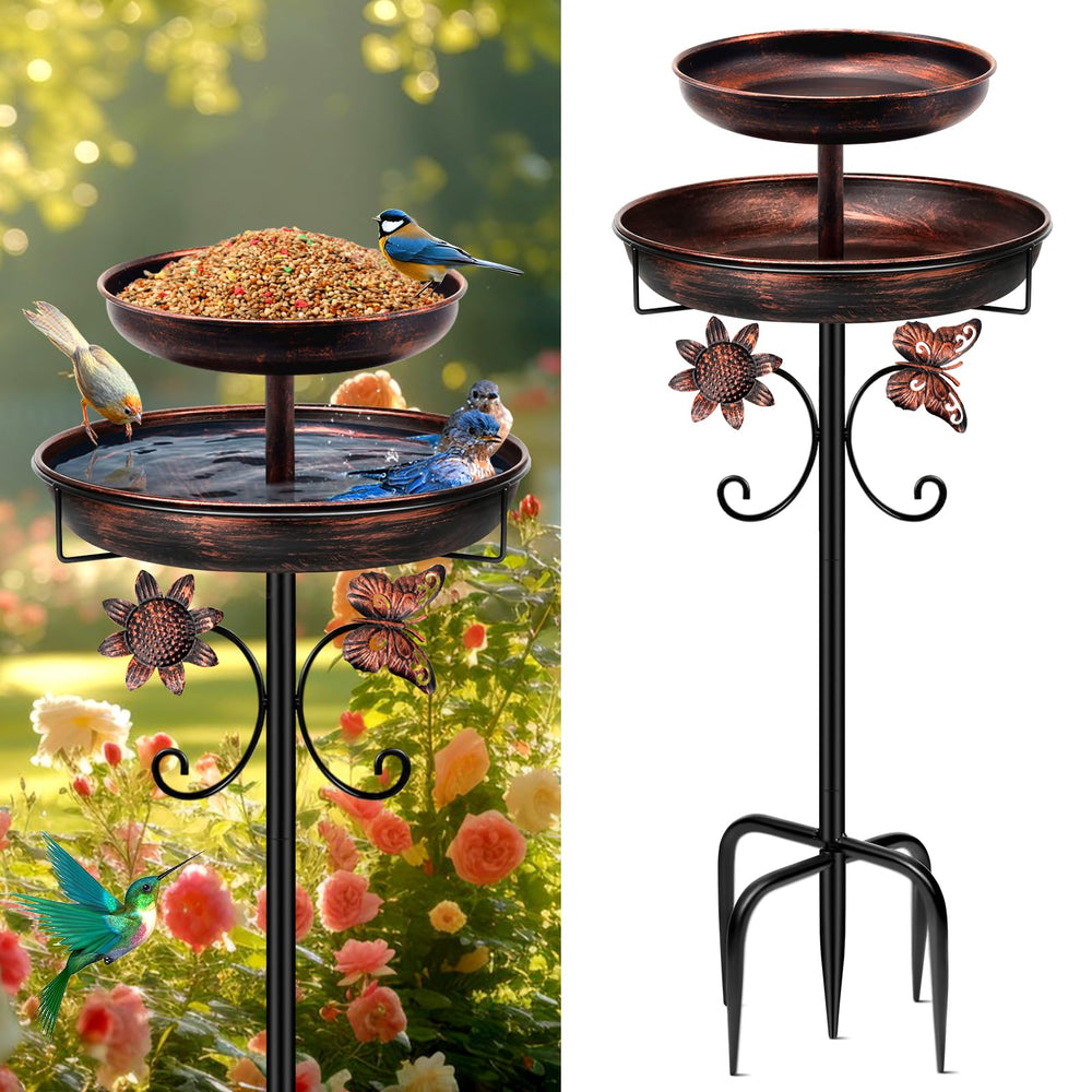 Daoeny front view of full bird bath showing antique bronze finish and garden appeal